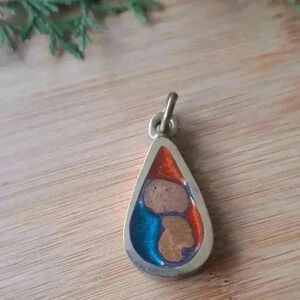 Teardrop Pendant  Necklace Coral Blue Stones